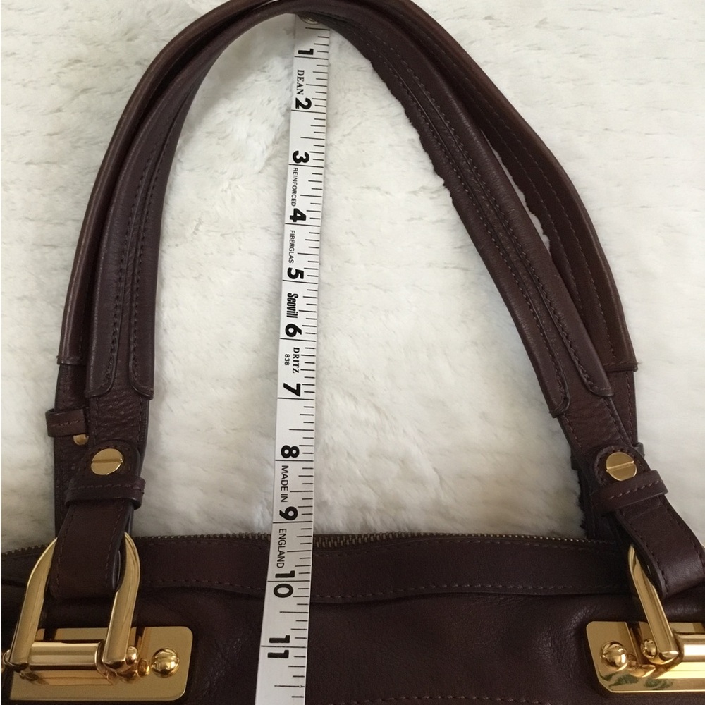 b. makowsky Chocolate Brown Leather Shoulder Bag with Gold Hardware - Picture 5 of 12